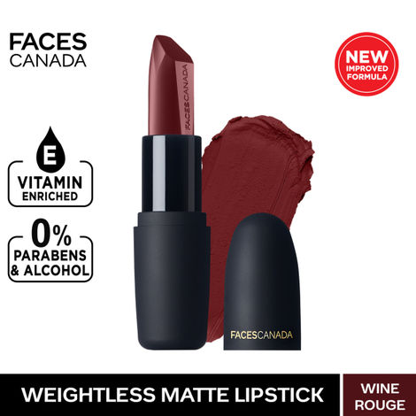 Buy Faces Canada Weightless Matte Lipstick |Jojoba and Almond Oil | Highly pigmented | Smooth One Stroke Color | Keeps Lips Moisturized |Wine Rouge 4.5 g-Purplle
