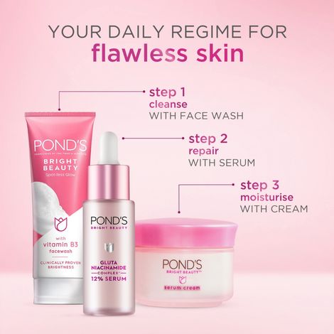 Pond's Bright Beauty Spot-less Glow Serum, Infused with Hyaluronic Acid, Vitamin B3, Gluta-Boost-C, 30ml
