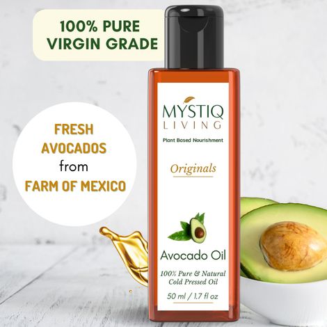 Buy Mystiq Living - Avocado Oil | Avocado Oil For Hair | Avocado Oil For Face | Avocado Hair Oil | Cold Pressed | 100% Pure & Natural - 50ML-Purplle