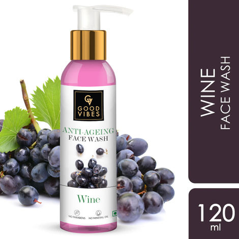 Buy Good Vibes Wine Anti-Ageing Face Wash | Antioxidant, Elasticity | No Parabens, No Mineral Oil, No Animal Testing (120 ml)-Purplle