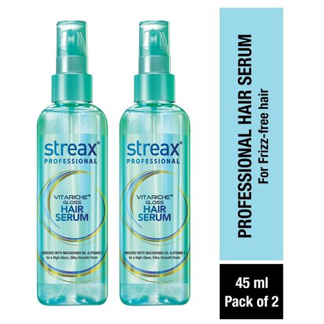 Buy Streax Professional Vitariche Gloss Hair Serum For Women| With Vitamin E & Macadamia Oil | For All Hair Types| 45 ml, Pack of 2-Purplle