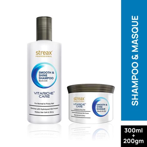 Buy Streax Professional Vitariche Care Smooth & Shine Shampoo + Masque Combo (300 ml + 200 g)-Purplle