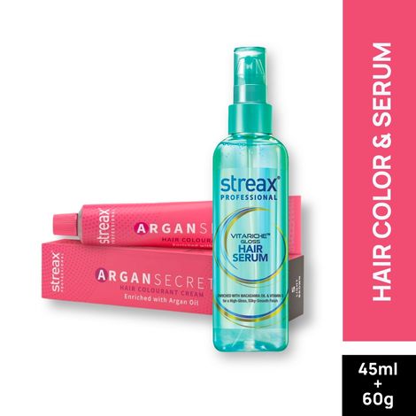 Buy Streax Professional Vitariche Gloss Hair Serum + Argan Secret Hair Colourant Cream - Light Brown 5 (45 ml + 60 g )-Purplle