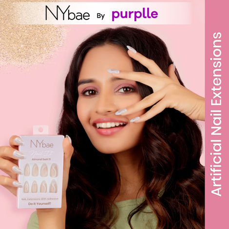 Buy NY Bae Nail It Nail Extensions With Adhesive | Artificial Nails | Gel Nails Set | Easy Application | Nail Art Kit - Almond Swirl 11, 24 Nails-Purplle