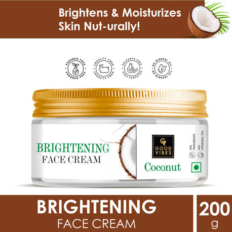 Buy Good Vibes Coconut Brightening Face Cream | Moisturizing, Fights Skin Damage | No Parabens, No Sulphates, No Mineral Oil | No Animal Testing (200 g)-Purplle