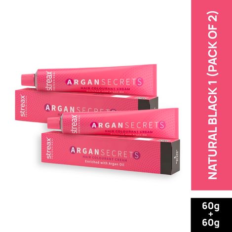 Buy Streax Professional Argan Secret Hair Colourant Cream - Natural Black 1 (60 g) (Pack of 2)-Purplle