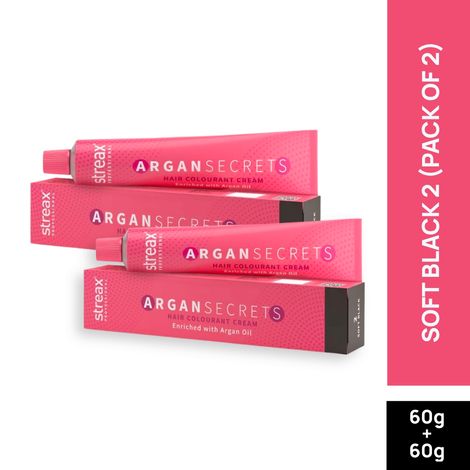 Buy Streax Professional Argan Secret Hair Colourant Cream - Soft Black 2 (60 g) (Pack of 2)-Purplle