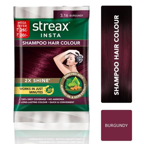 Buy Streax Insta Shampoo Hair Colour - Burgandy (18 ml)-Purplle