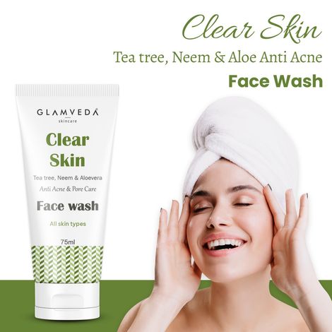 Glamveda Clear Skin Tea Tree, Neem & Aloe Vera Anti Acne Face Wash (75 ml)