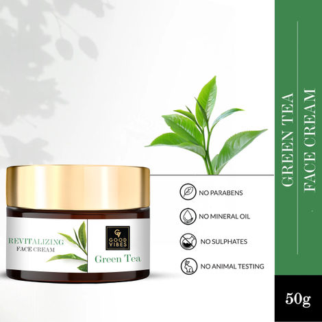 Buy Good Vibes Green Tea Revitalising Face Cream | Moisturizing, Hydrating | No Parabens, No Sulphates, No Mineral Oil, No Animal Testing (50 g)-Purplle
