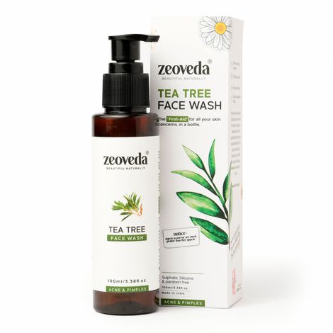 Buy Zeoveda Organic Tea Tree Face Wash for Glowing Skin | Reduces Acne | Pore Minimizer & Treats Oily Skin | Bright & Clear Skin - 100 ML-Purplle
