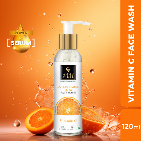 Buy Good Vibes Serum Powered Beauty Anti Blemish Glow face Wash Vitamin C (120 ml)-Purplle
