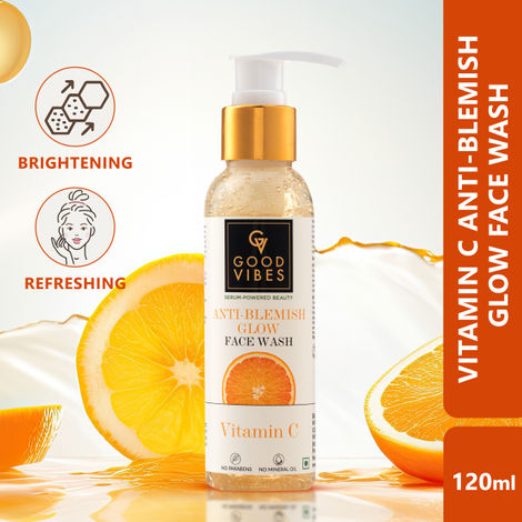 Buy Good Vibes Anti Blemish Glow face Wash Vitamin C | Brightening, Skin Illuminating (120 ml)-Purplle