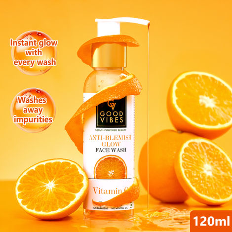 Buy Good Vibes Anti Blemish Glow face Wash Vitamin C | Brightening, Skin Illuminating (120 ml)-Purplle