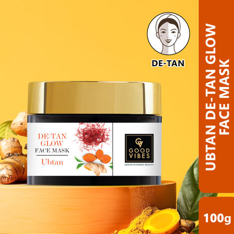 Buy Good Vibes De-Tan Glow Face Mask Ubtan with Power of Serum | Tan Removal & Gentle Exfoliation (100 gm)-Purplle