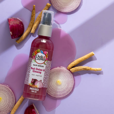 Buy Buds & Berries Anti-Hairfall Hair Serum with Red Onion and Ginseng | Conditions and Reduces Split Ends | No Paraben, No Silicone, No Mineral Oil (100 ml)-Purplle