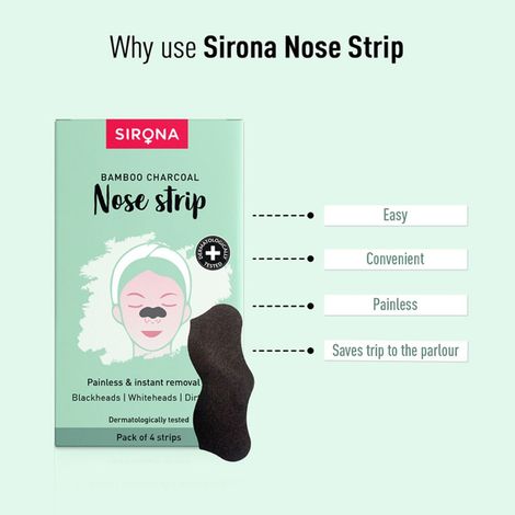 Buy Sirona Bamboo Charcoal Nose Strips for Women | Removes Blackheads and Whiteheads | 4 Strips-Purplle