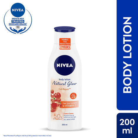 Buy NIVEA Body Lotion Natural Glow, Cell Repair, SPF 15 & 50x Vitamin C 200 ml-Purplle