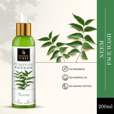 Buy Good Vibes Neem Purifying Face Wash | Anti-Acne, Moisturizing, Brightening | No Parabens, No Mineral Oil, No Animal Testing (200 ml)-Purplle