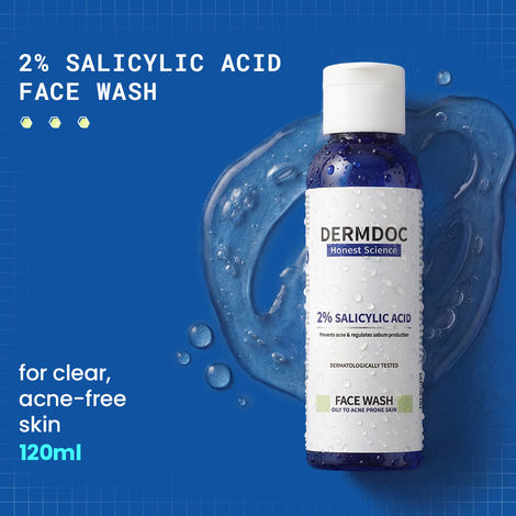 Buy DERMDOC 2% Salicylic Acid Face Wash (120 ml) | Oily, Sensitive & Acne Prone Skin Friendly | Clears Pimples, Dark Spots, Whiteheads & Blackheads | Gentle Exfoliation-Purplle