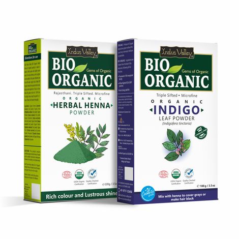 Buy Indus Valley Bio Organic 100% Natural Indigo and Henna henna Powder Combo for Black Hair Colour-Purplle