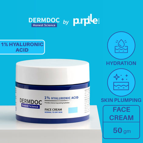 Buy DERMDOC by Purplle 1% Pure Hyaluronic Acid Moisturizing Face Cream (50g) | hyaluronic acid moisturizer | hyaluronic acid cream | moisturizer for dry skin | daily use cream for dry skin-Purplle