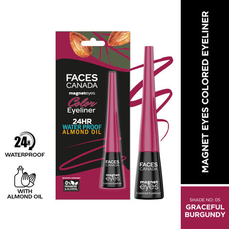 Buy FACES CANADA Magneteyes Color Eyeliner - Graceful Burgundy, 4 ml | Glossy Finish | 24HR Long-lasting | Waterproof | Smudgeproof | Precise Application | Intense Color Payoff| Almond Extract & Vitamin E-Purplle