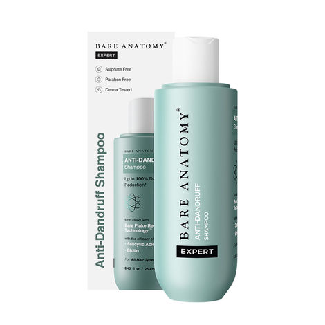 Buy Bare Anatomy Anti-Dandruff Shampoo | Reduces Dandruff Up To 100% | With Salicylic Acid and Biotin | Reduces Irritation | Sulphate and Paraben Free | For Oily Scalp, Dry & Frizzy Hair | For Women and Men | 250ml-Purplle