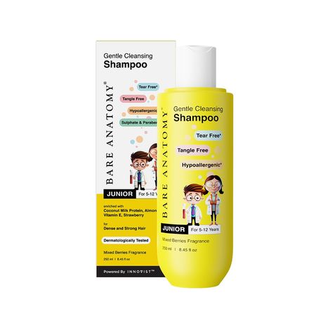 Buy Bare Anatomy Junior Gentle Cleansing Shampoo For Kids | Anti Dandruff Shampoo For Kids | Coconut Milk Protein & Almond Oil For Tangle-Free Strong Hair | Sulphate & Paraben Free | 250 mL-Purplle