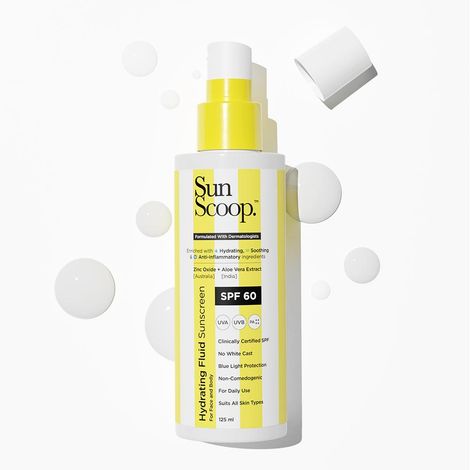 Buy SunScoop Hydrating Fluid Sunscreen | SPF 60 PA++++ | UV Filter Zinc Oxide | No White Cast - SPF 60 PA++++ (125 ml)-Purplle