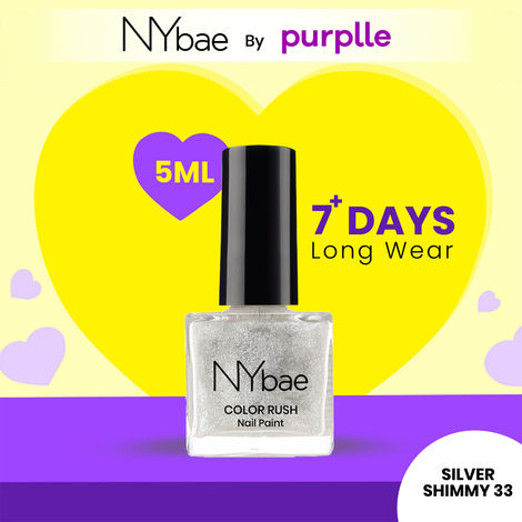Buy NY Bae Color Rush Nail Paint - Silver Shimmy 33 (5 ml) | Chip Resistant | Long Lasting | Quick Dry | Gel Nail Polish-Purplle