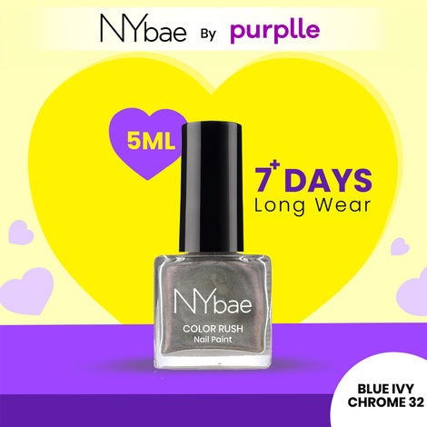Buy NY Bae Color Rush Nail Paint - Blue Ivy Chrome 32 (5 ml) | Chip Resistant | Long Lasting | Quick Dry | Gel Nail Polish-Purplle