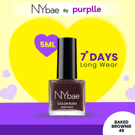 Buy NY Bae Color Rush Nail Paint - Baked Brownie 49 (5 ml) | Chip Resistant | Long Lasting | Quick Dry | Gel Nail Polish-Purplle