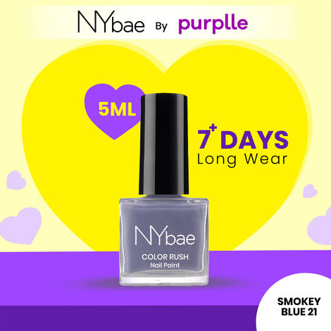 Buy NY Bae Color Rush Nail Paint - Smokey Blue 21 (5 ml) | Chip Resistant | Long Lasting | Quick Dry | Gel Nail Polish-Purplle