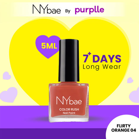 Buy NY Bae Color Rush Nail Paint - Flirty Orange 04 (5 ml) | Chip Resistant | Long Lasting | Quick Dry | Gel Nail Polish-Purplle