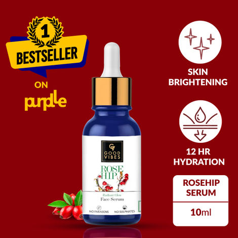 Buy Good Vibes Rosehip Radiant Glow Face Serum | Light, Non-Sticky, Brightening | With Vitamin E | No Parabens, No Sulphates, No Animal Testing (10 ml)-Purplle