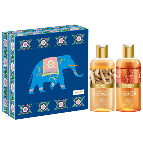 Buy Vaadi Herbals Royal India Shower Gels Gift Box - Luxurious Saffron (300 ml) & Divine Honey & Sandal (300 ml) (Royal Elephant)( 300 ml x 2 )-Purplle