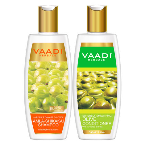 Buy Vaadi Herbals A mla Shikakai Shampoo - Hairfall & Damage Control with Olive Conditioner (350 ml x 2)-Purplle