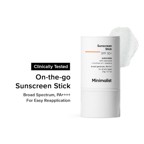 Buy Minimalist SPF 50 Sunscreen Stick with Adenosine, Rice Bran Oil & Vitamin E, Broad spectrum PA++++ - 20 gm-Purplle
