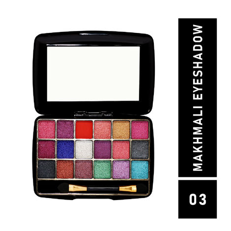 Buy Half N Half 18 Colours Makhmali Eyeshadow with Brush in Palette, Flawless Shades, Easy to Blend, Waterproof Durable Highly Pigmented Eye Makeup Set Gift for Women, Multicolour-03 (12.8gm)-Purplle