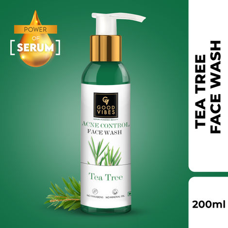 Buy Good Vibes Tea Tree Acne Control Face Wash | Soothing, Moisturizing | With Argan Oil | No Parabens, No Mineral Oil, No Animal Testing (200 ml)-Purplle