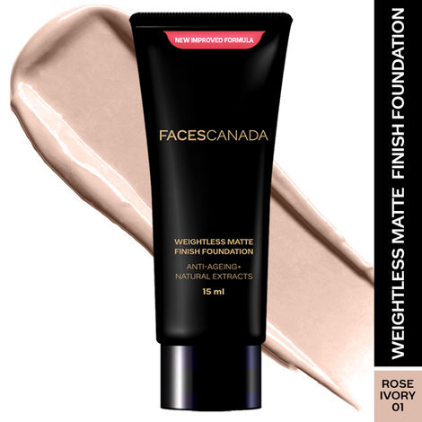 Buy FACES CANADA Weightless Matte Finish Foundation - Rose Ivory, 15 ml | Lightweight Natural Finish | Anti-Ageing | Enriched With Olive Seed Oil, Grape Extract, Shea Butter-Purplle