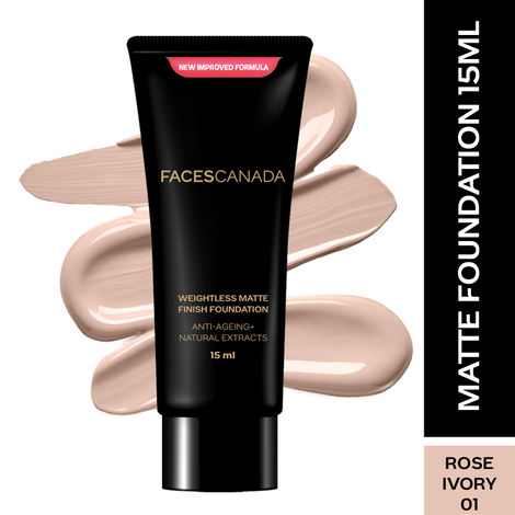 Buy FACES CANADA Weightless Matte Finish Foundation - Rose Ivory, 15 ml | Lightweight Natural Finish | Anti-Ageing | Enriched With Olive Seed Oil, Grape Extract, Shea Butter-Purplle