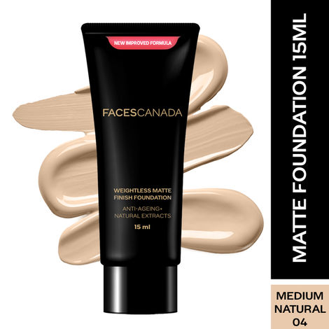Buy FACES CANADA Weightless Matte Finish Foundation Medium Natural 04 15ml I Anti-ageing I Non-clog Pores I Lightweight I Olive Seed Oil I Grape Extract I Shea Butter I Cruelty-free I Paraben-free-Purplle