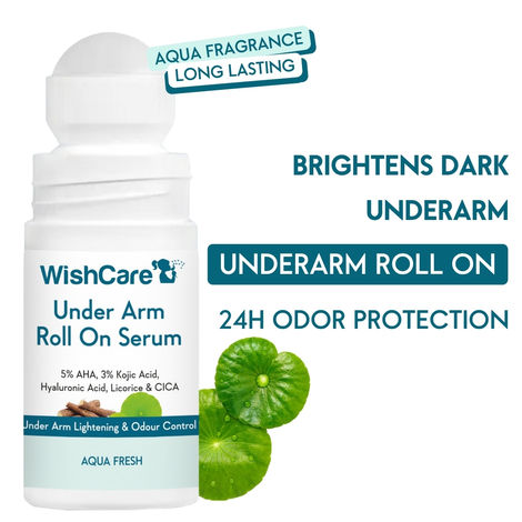 Buy WishCare Under Arm Roll On Serum for Under Arm Lightening, Treats Pigmentation & Controls Odour- 5% AHA, 3% Kojic Acid, Hyaluronic Acid, Acid Licorice & CICA- Aqua Fresh - 50 ml-Purplle