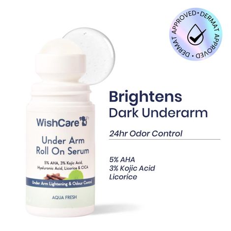 Buy WishCare Under Arm Roll On Serum for Under Arm Lightening, Treats Pigmentation & Controls Odour- 5% AHA, 3% Kojic Acid, Hyaluronic Acid, Acid Licorice & CICA- Aqua Fresh - 50 ml-Purplle