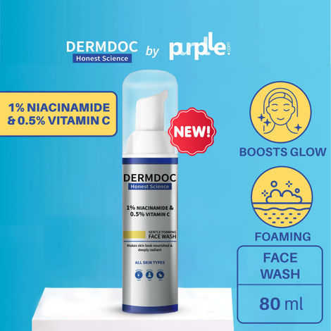 Buy DERMDOC by Purplle 1% Niacinamide & 0.5% Vitamin C Gentle Foaming Face Wash (80 ml) | best face wash for clear & glowing skin | brightening face wash | foaming cleanser-Purplle