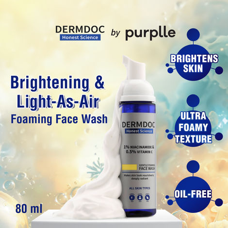 Buy DERMDOC by Purplle 1% Niacinamide & 0.5% Vitamin C Foaming Face Wash for Glowing Skin (80ml) | Skin Cleansing | Foaming Face Wash for Oily Skin | Oil-Free Face Wash-Purplle