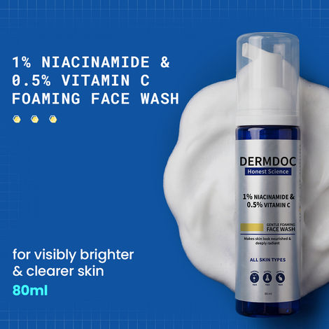 Buy DERMDOC 1% Niacinamide & 0.5% Vitamin C Foaming Face Wash for Glowing Skin (80 ml) | Skin Cleansing | Oily Skin Friendly | Oil-Free Face Wash-Purplle