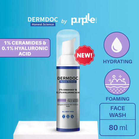 Buy DERMDOC by Purplle 1% Ceramides * & 0.1% Hyaluronic Acid Gentle Foaming Face Wash (80 ml) | face wash for dry skin | hydrating face wash | foaming cleanser-Purplle